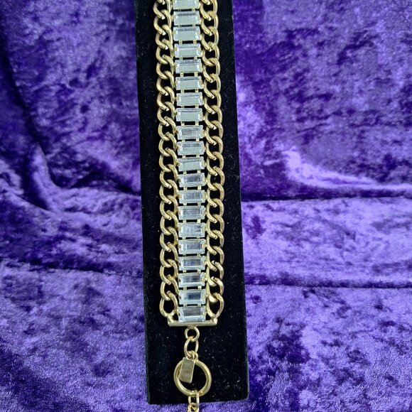 2-for-1 Bracelet Set – White Emerald-Cut Crystals + Silver & Gold Stackable - Picture 1 of 2